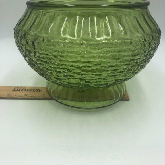 Vintage NAPCO 1176 Green Glass Vase Bowl Ribbed - Picture 12 of 12